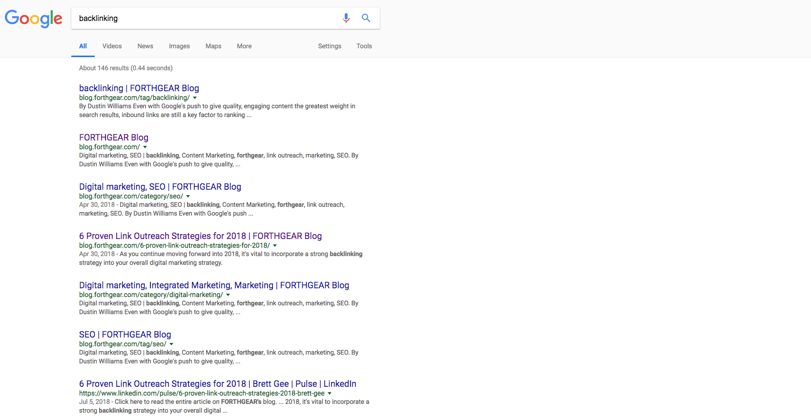 Content vs links search results